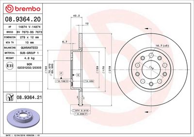 Тормозной диск BREMBO 08.9364.21