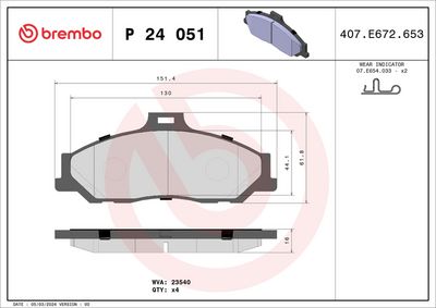 Комплект тормозных колодок, дисковый тормоз BREMBO P 24 051
