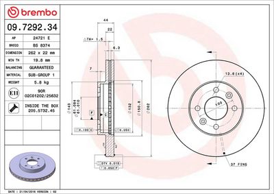 Тормозной диск BREMBO 09.7292.34