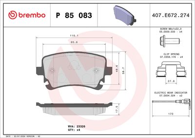 Bremžu uzliku kompl., Disku bremzes BREMBO P 85 083