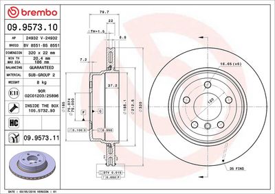 Тормозной диск BREMBO 09.9573.10