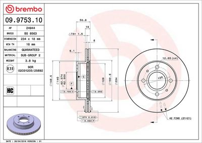 Тормозной диск BREMBO 09.9753.10