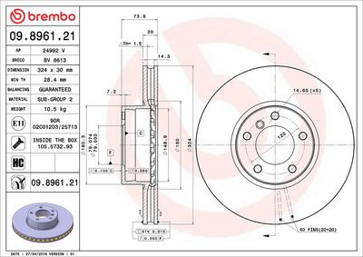 Тормозной диск BREMBO 09.8961.21