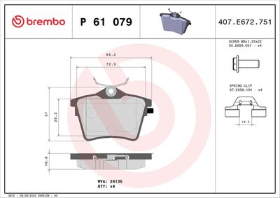 Комплект тормозных колодок, дисковый тормоз BREMBO P 61 079