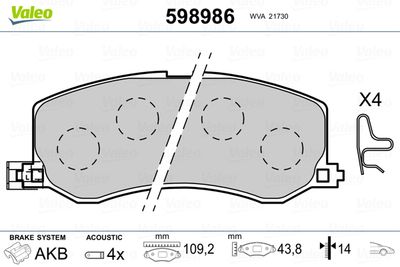 Bremžu uzliku kompl., Disku bremzes VALEO 598986