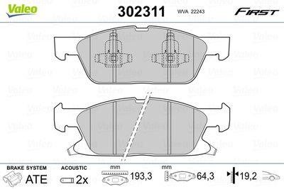 Bremžu uzliku kompl., Disku bremzes VALEO 302311