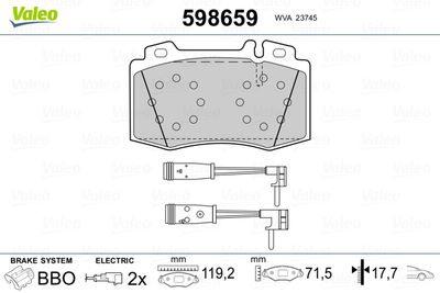 Комплект тормозных колодок, дисковый тормоз VALEO 598659