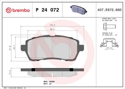 Комплект тормозных колодок, дисковый тормоз BREMBO P 24 072