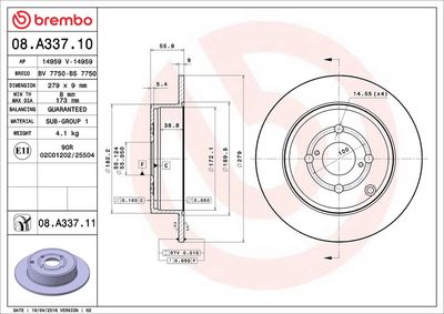 Тормозной диск BREMBO 08.A337.11