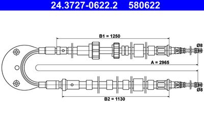 Тросик, cтояночный тормоз ATE 24.3727-0622.2