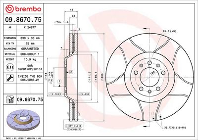 Тормозной диск BREMBO 09.8670.75