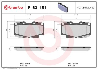 Bremžu uzliku kompl., Disku bremzes BREMBO P 83 151