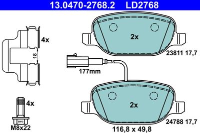 Bremžu uzliku kompl., Disku bremzes ATE 13.0470-2768.2