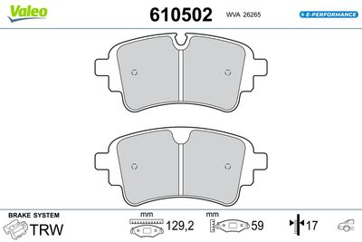 Bremžu uzliku kompl., Disku bremzes VALEO 610502