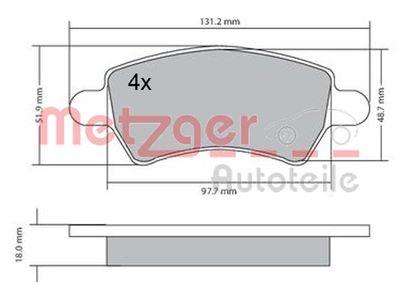 Bremžu uzliku kompl., Disku bremzes METZGER 1170458
