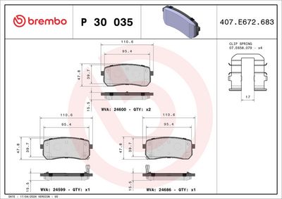 Bremžu uzliku kompl., Disku bremzes BREMBO P 30 035