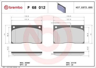 Комплект тормозных колодок, дисковый тормоз BREMBO P 68 012