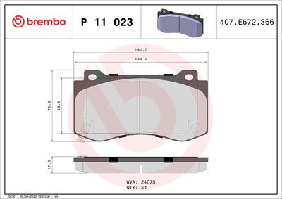 Комплект тормозных колодок, дисковый тормоз BREMBO P 11 023
