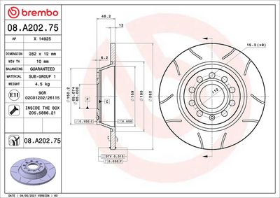 Тормозной диск BREMBO 08.A202.75
