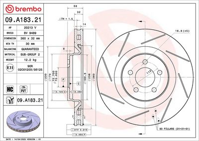 Тормозной диск BREMBO 09.A183.21
