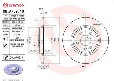 Тормозной диск BREMBO 08.A759.11
