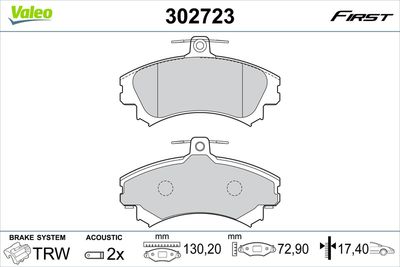 Bremžu uzliku kompl., Disku bremzes VALEO 302723