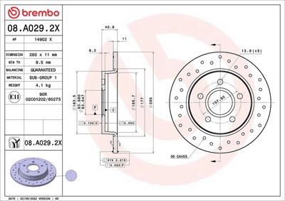 Тормозной диск BREMBO 08.A029.2X