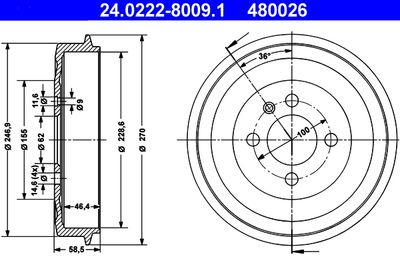 Тормозной барабан ATE 24.0222-8009.1