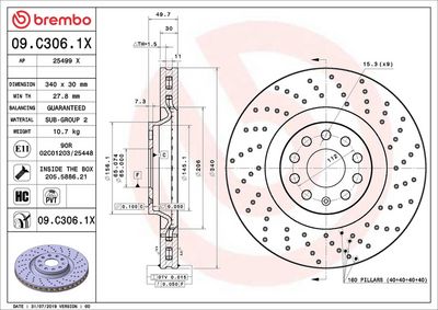 Тормозной диск BREMBO 09.C306.1X