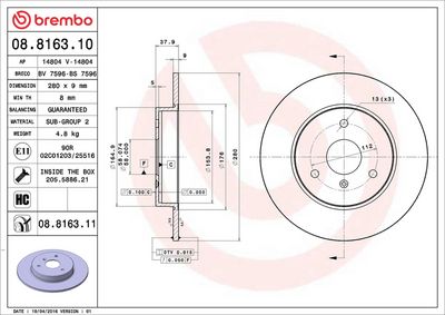 Тормозной диск BREMBO 08.8163.10