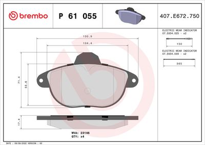 Bremžu uzliku kompl., Disku bremzes BREMBO P 61 055