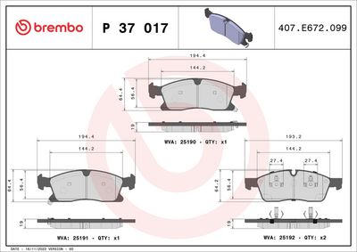 Bremžu uzliku kompl., Disku bremzes BREMBO P 37 017X