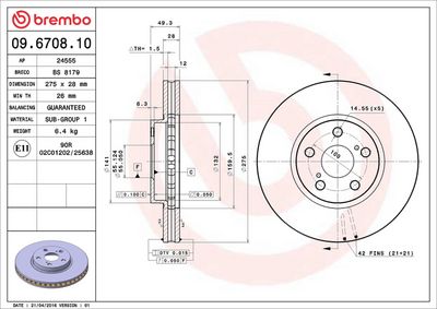 Тормозной диск BREMBO 09.6708.10