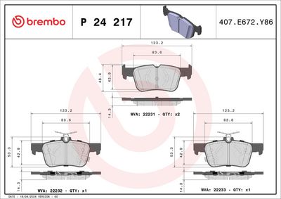 Комплект тормозных колодок, дисковый тормоз BREMBO P 24 217