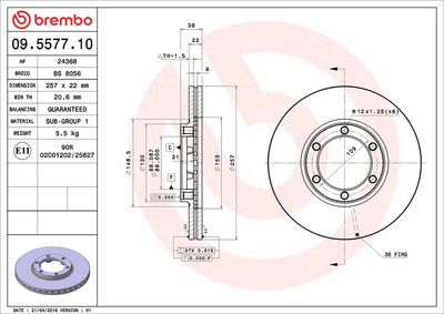 Тормозной диск BREMBO 09.5577.10