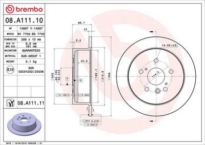 Тормозной диск BREMBO 08.A111.11