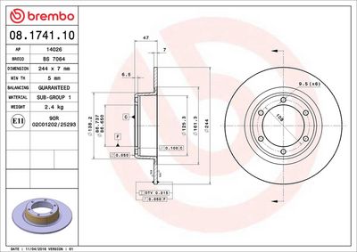 Тормозной диск BREMBO 08.1741.10