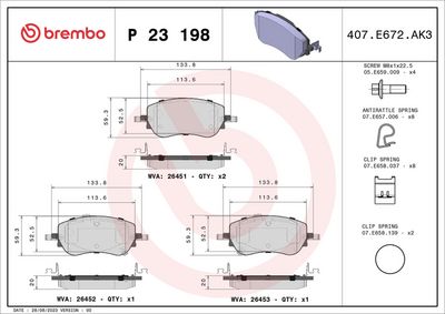 Bremžu uzliku kompl., Disku bremzes BREMBO P 23 198