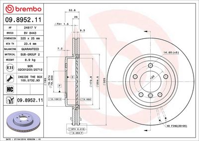 Тормозной диск BREMBO 09.8952.11