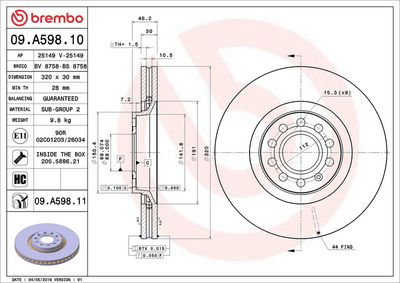 Тормозной диск BREMBO 09.A598.11