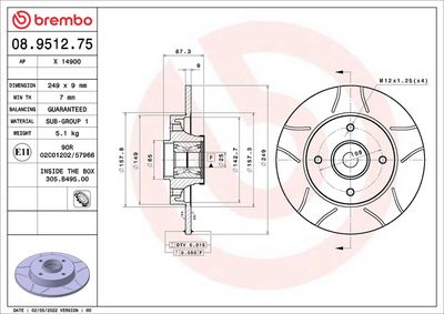 Bremžu diski BREMBO 08.9512.75