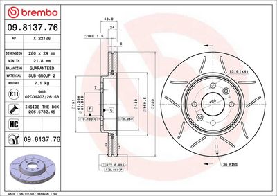 Тормозной диск BREMBO 09.8137.76