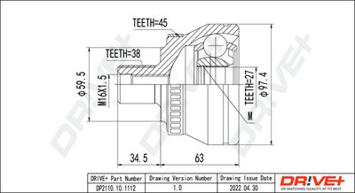 Шарнирный комплект, приводной вал Dr!ve+ DP2110.10.1112