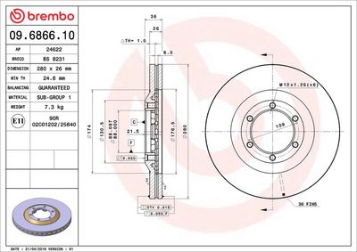 Тормозной диск BREMBO 09.6866.10