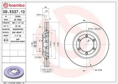 Тормозной диск BREMBO 09.E537.10
