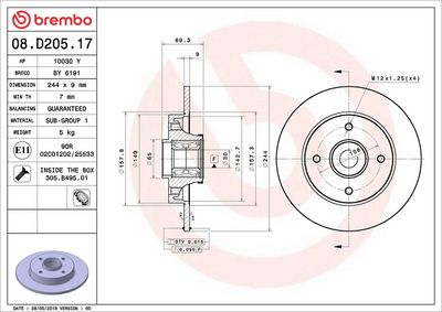 Тормозной диск BREMBO 08.D205.17