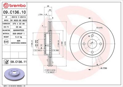 Тормозной диск BREMBO 09.C136.11