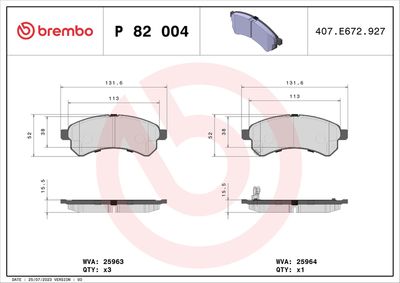 Bremžu uzliku kompl., Disku bremzes BREMBO P 82 004