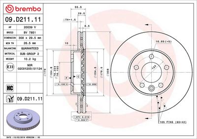 Тормозной диск BREMBO 09.D211.11