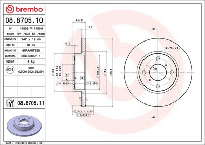 Тормозной диск BREMBO 08.8705.11